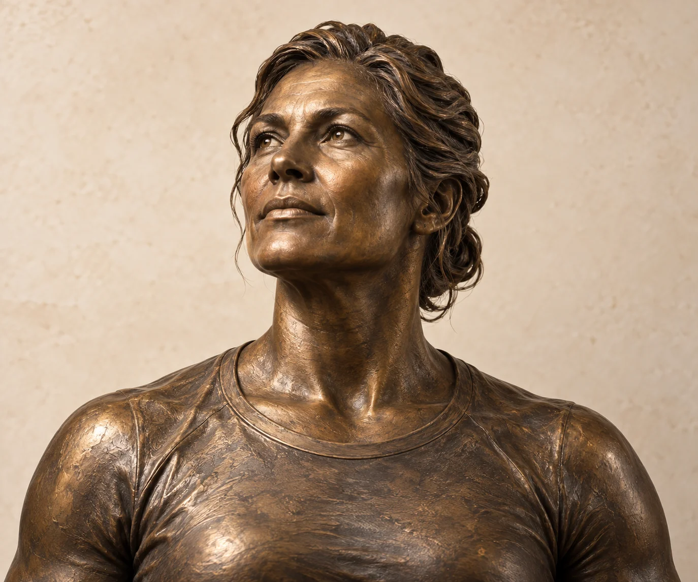 Original bronze portrait of a woman in a sculpted athletic shirt